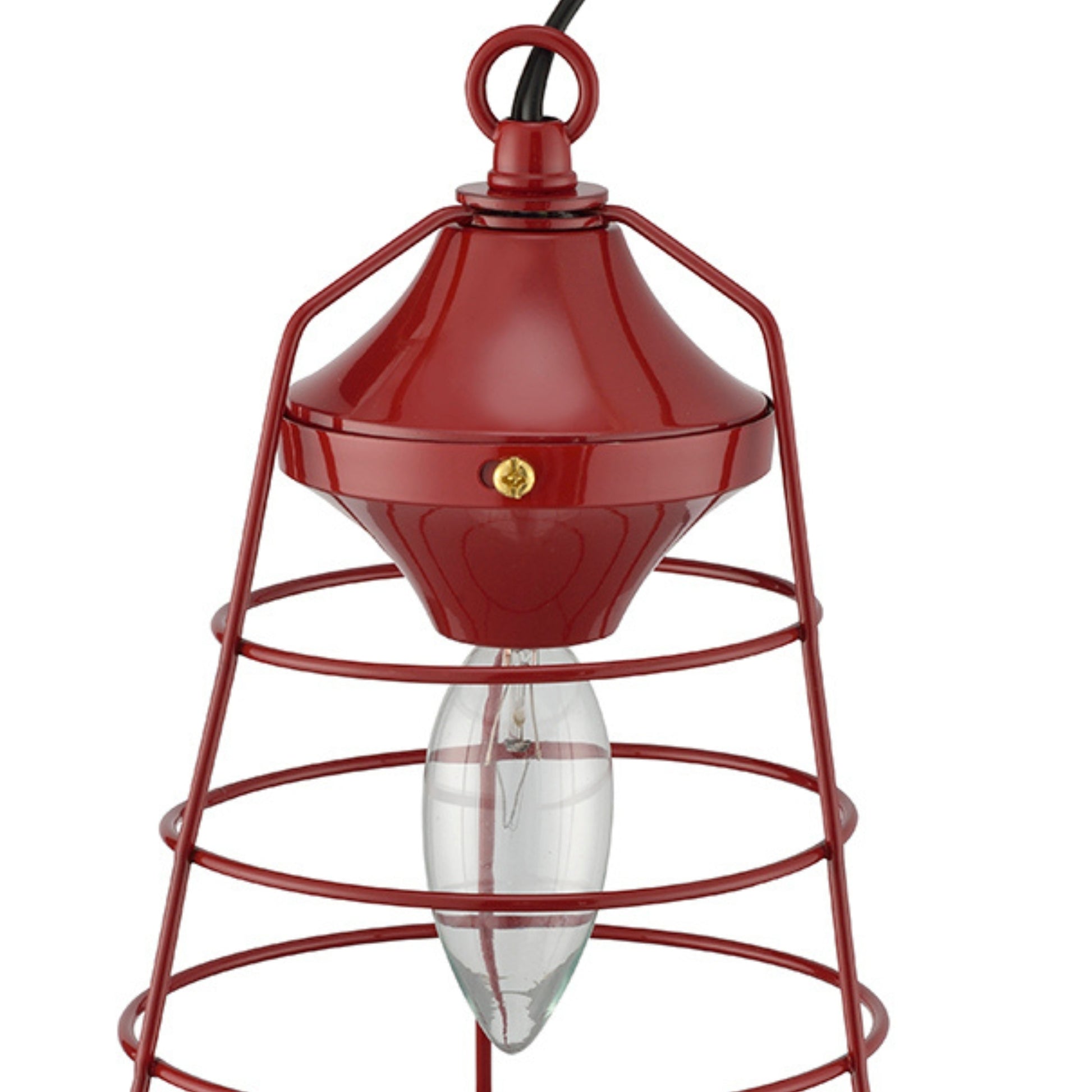 9.5" Tall Table Lamp, Camp Lantern Design, Red Red Metal