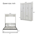 Queen Size Half Self Close And Open Murphy Bed With 2 Side Cabinet Storage Shelf, Cabinet Space Saving Bed Perfect For Guest Room, Bed Room, Guest Room, Home Office, Rustic White Box Spring Not Required Queen Rustic White Wood White Pine Murphy Solid