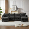 113.5'' Modular Sectiona Corduroy Sofa, Sectional Couches For Living Room U Shaped Sectional Couch With Storage Ottoman, 6 Seats Convertible Sectionals With Chaise Black Corduroy 6 Seat