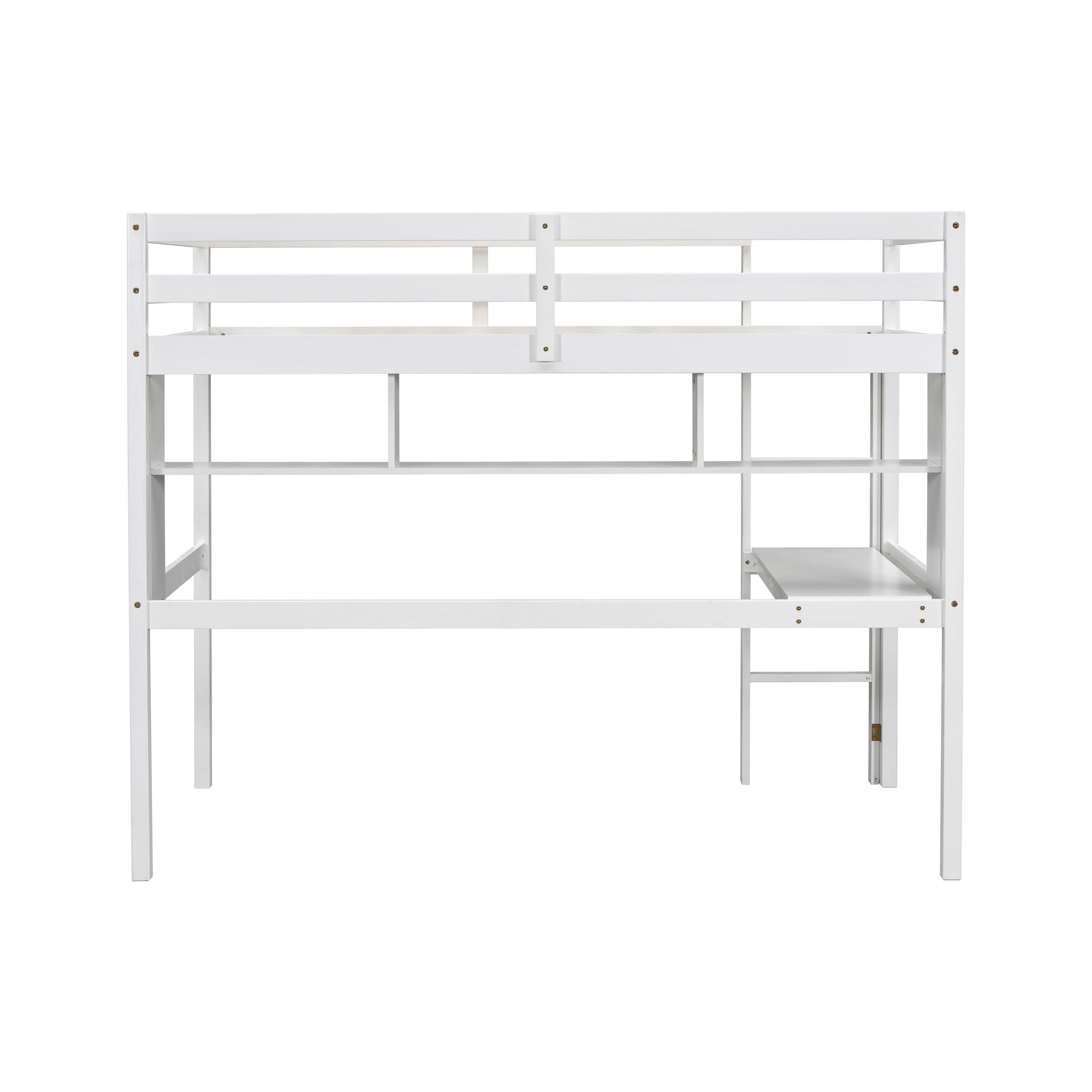 Twin Loft Bed With Built In Desk And Bookcase Of Three Compartments, Guardrails And Ladder,White Twin White Pine