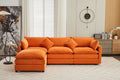 Modular Sectional Sofa, 3 Seater Sofa With Ottoman, Modern L Shaped Sofa For Living Room Bedroom Apartment Orange Wood Fabric 4 Seat