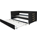 Black Upholstered Twin Size Daybed With Trundle, Velvet Fabric, Gold Iron Bar Design, No Springs Required, Moderen Style Box Spring Not Required Twin Black Wood Espresso Bedroom Minimalist,Modern,Ultra Modern Rubberwood Fiber Foam And Polyester Fiber Pad