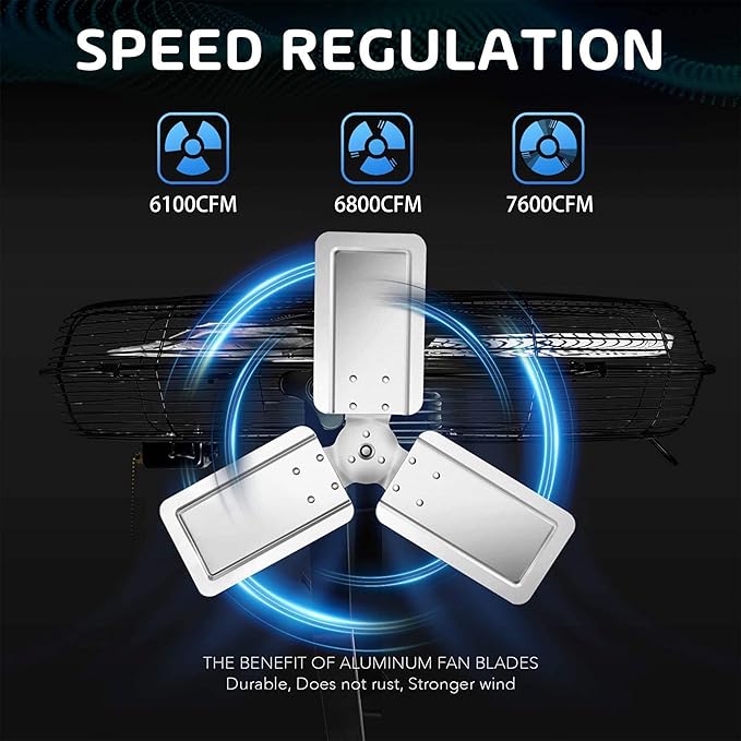 24 Inch Industrial Wall Mount Fan, 3 Speed Commercial Ventilation Metal Fan For Warehouse, Greenhouse, Workshop, Patio, Factory And Basement High Velocity, Black Black Metal