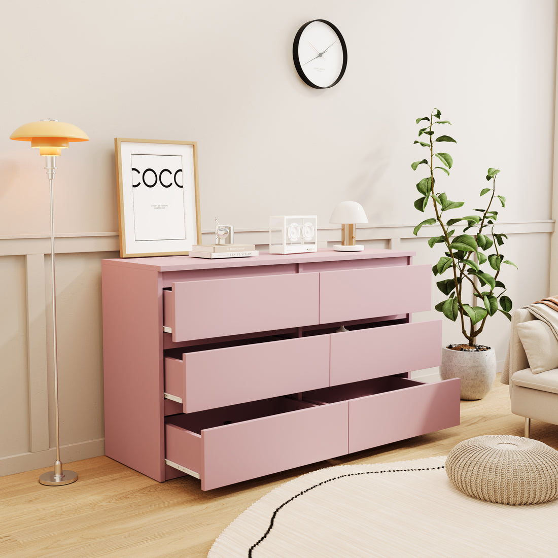 Pink Large 6 Drawers Chest Of Drawer Dressers Table Sliding Pink Drawer 5 Drawers & Above Bedroom Extra Deep Drawers 6 Corner Black Mdf