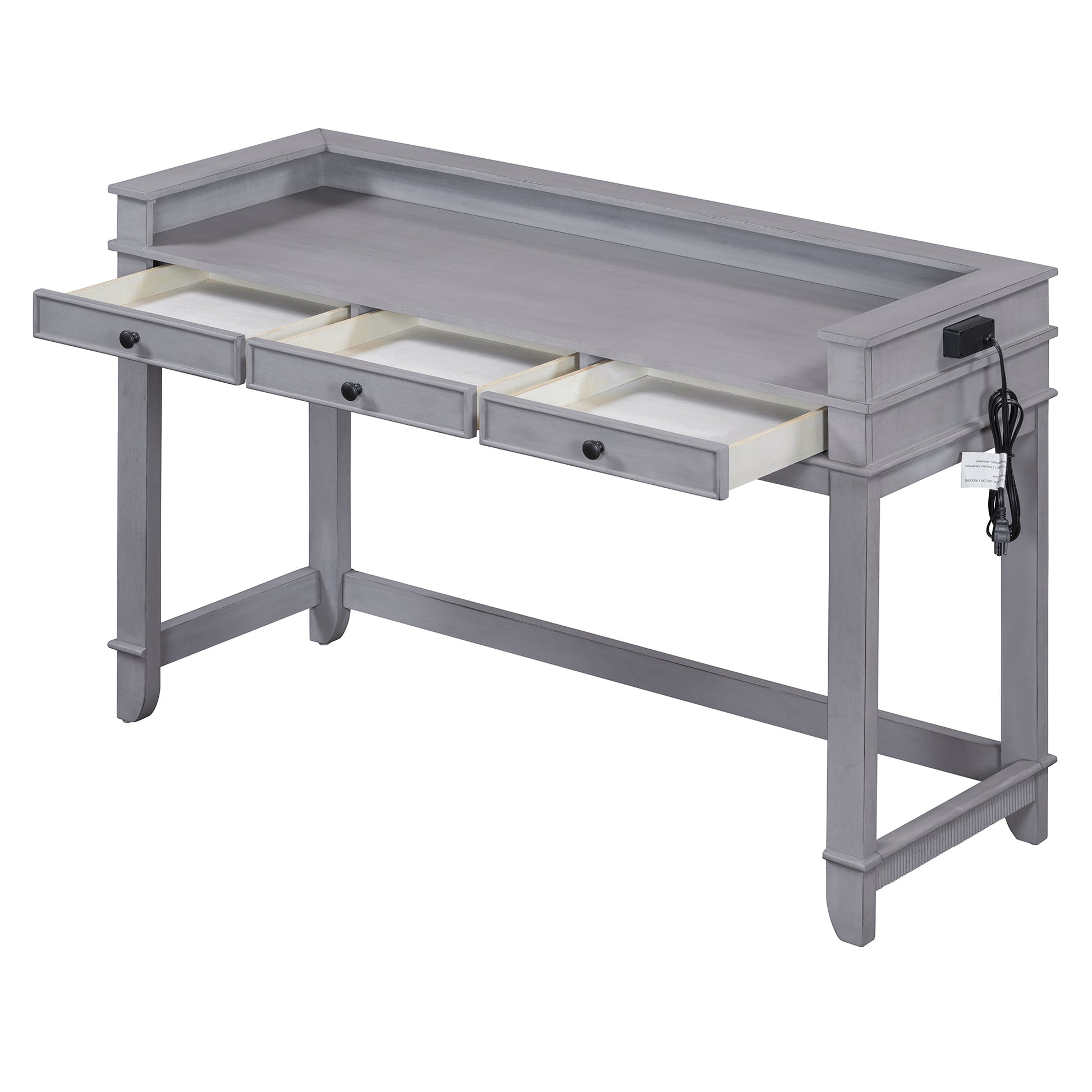 4 Piece Dining Table Set For 3, Retro Kitchen Table And Chairs Set With 3 Storage Drawers, Ideal For Small Spaces Gray Gray Mdf,Rubber Wood