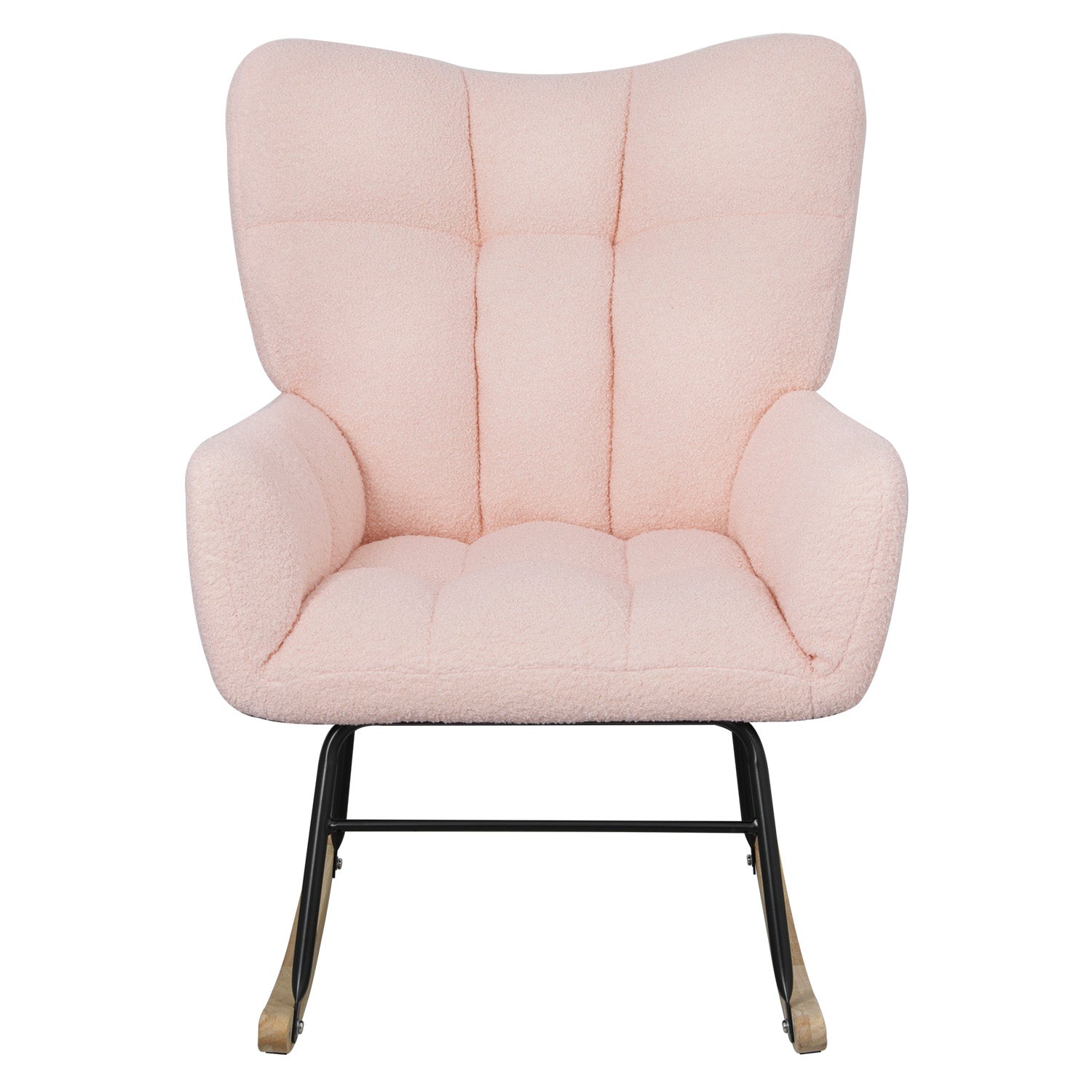 Teddy Fabric Rocking Chair, Modern Rocking Accent Chair For Nursery, Living Room, Bedroom, Pink Metal Pink Bedroom Foam Wipe Clean Modern Rocking Chairs Foam Wood Metal