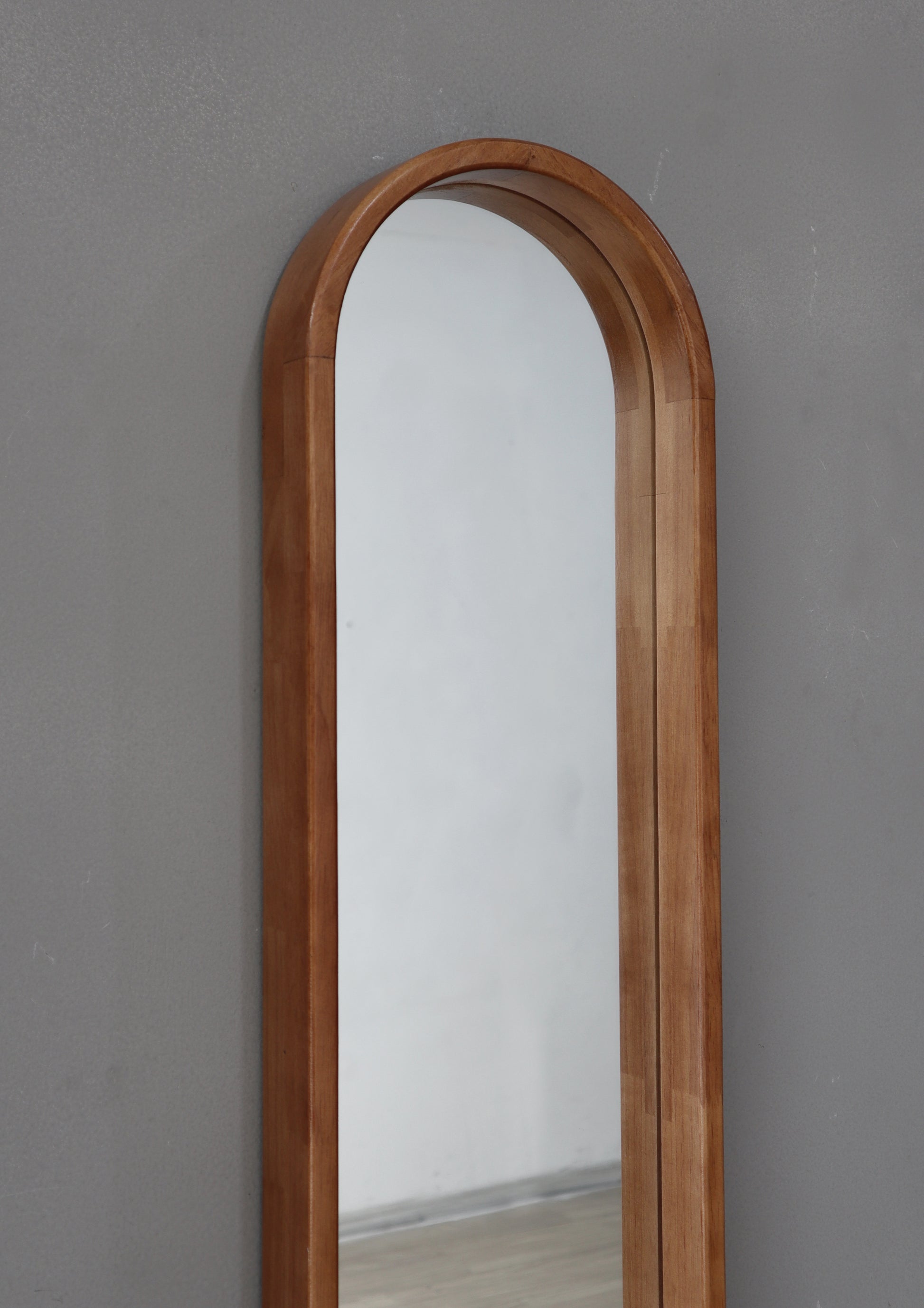 9.5X2X47.2" Decorative Rubber Frame Mirror With Elongated Oval Frame, Brown Brown Wood