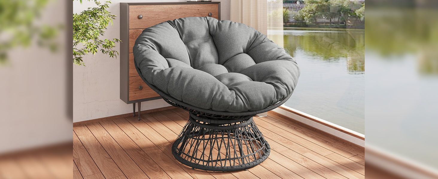 41.5" Ergonomic Wicker Chair With Cloud Thick Density Fabric Cushion,3 Proof Cover,High Capacity Iron Frame,Fluid 360 Degree Swivel For Reading,Living Room, Bedroom,Lounge,Gray Base,2 Colors Gray