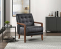 Modern Style Accent Chair Black Leather Upholstered Tufted Detail Walnut Finish Wood Furniture 1Pc Black Primary Living Space Contemporary,Modern Plywood