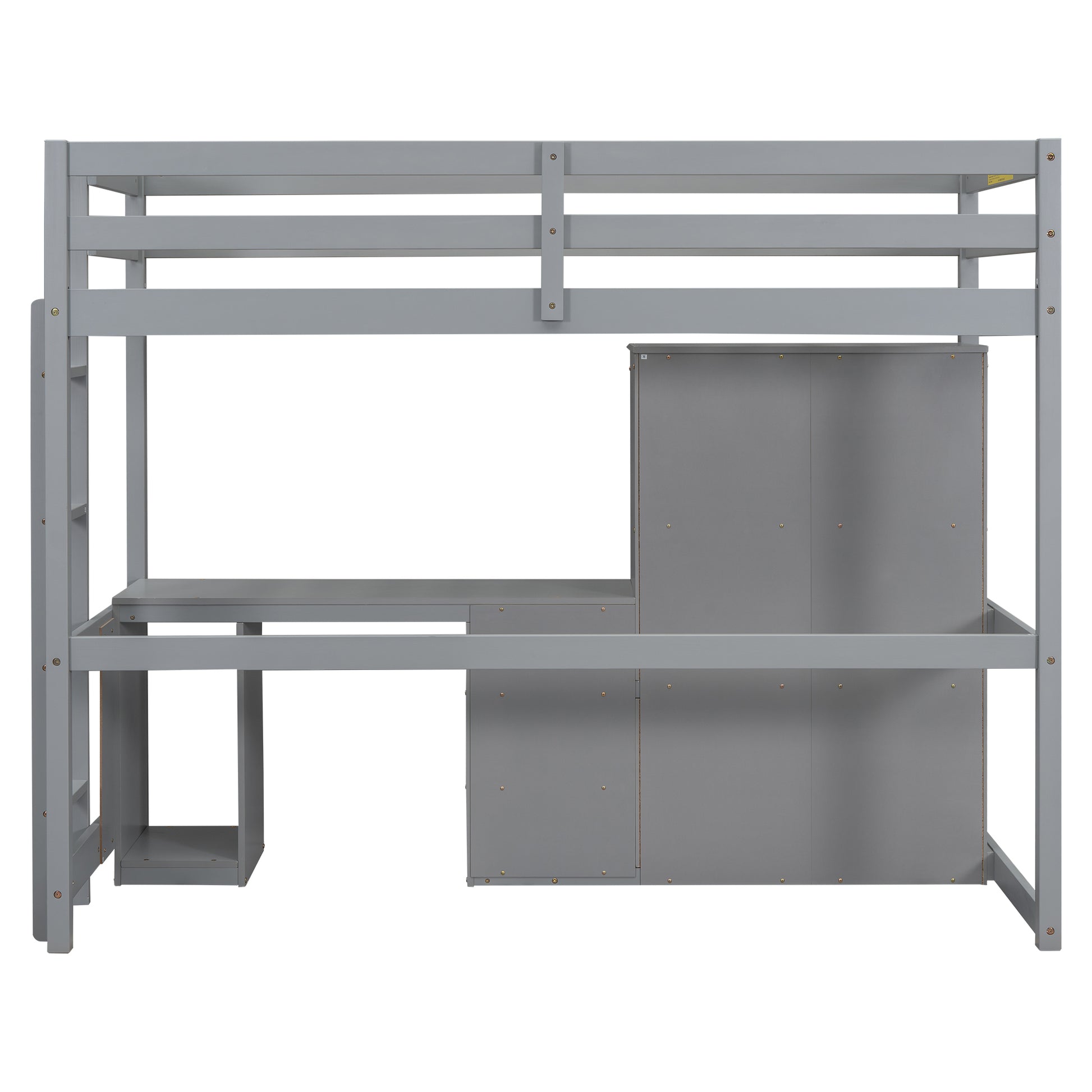 Twin Size Loft Bed With Wardrobe, Desk And Storage Drawers, Gray Twin Gray Pine