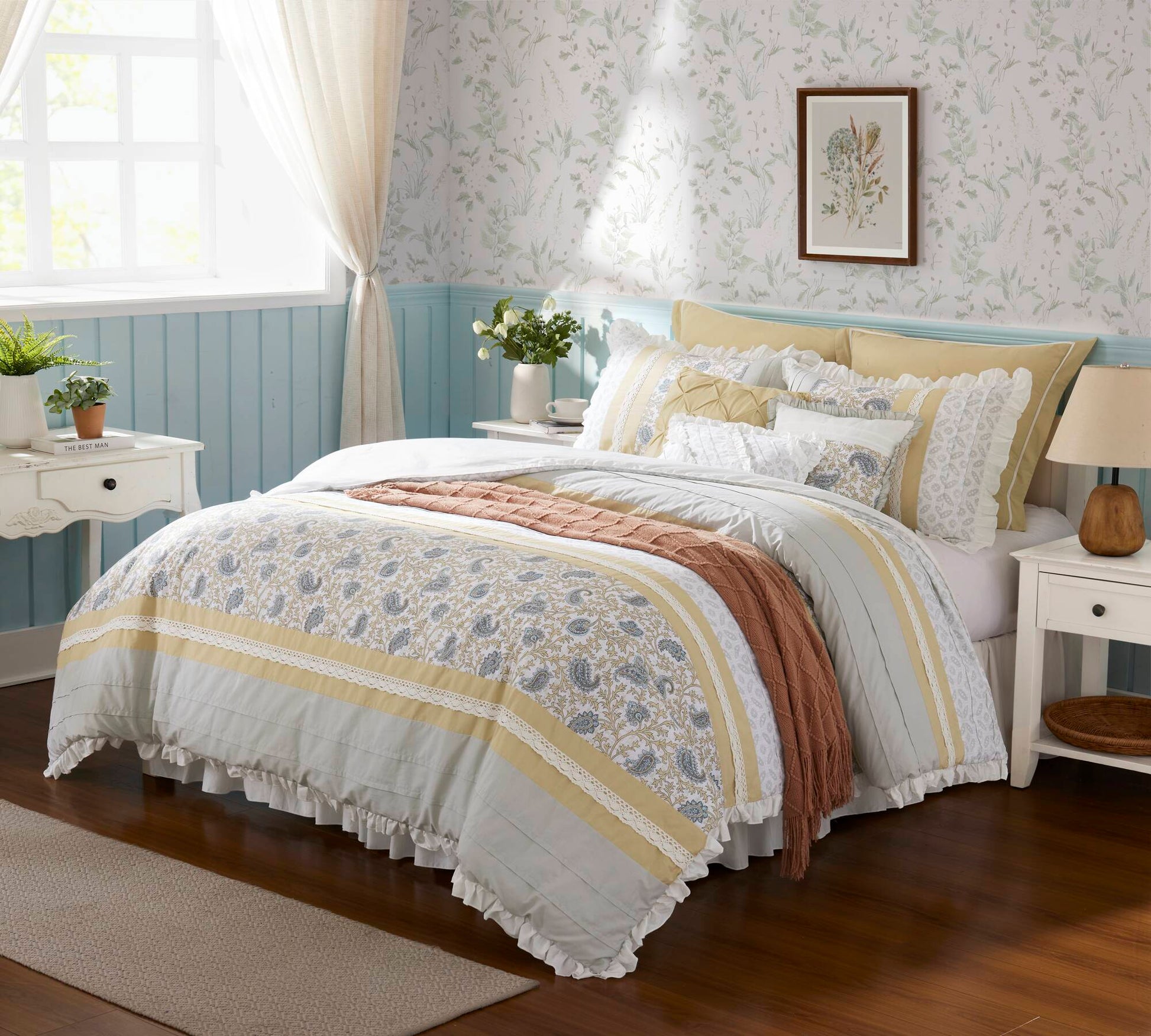 9 Piece Cotton Percale Comforter Set Yellow King King Yellow Polyester