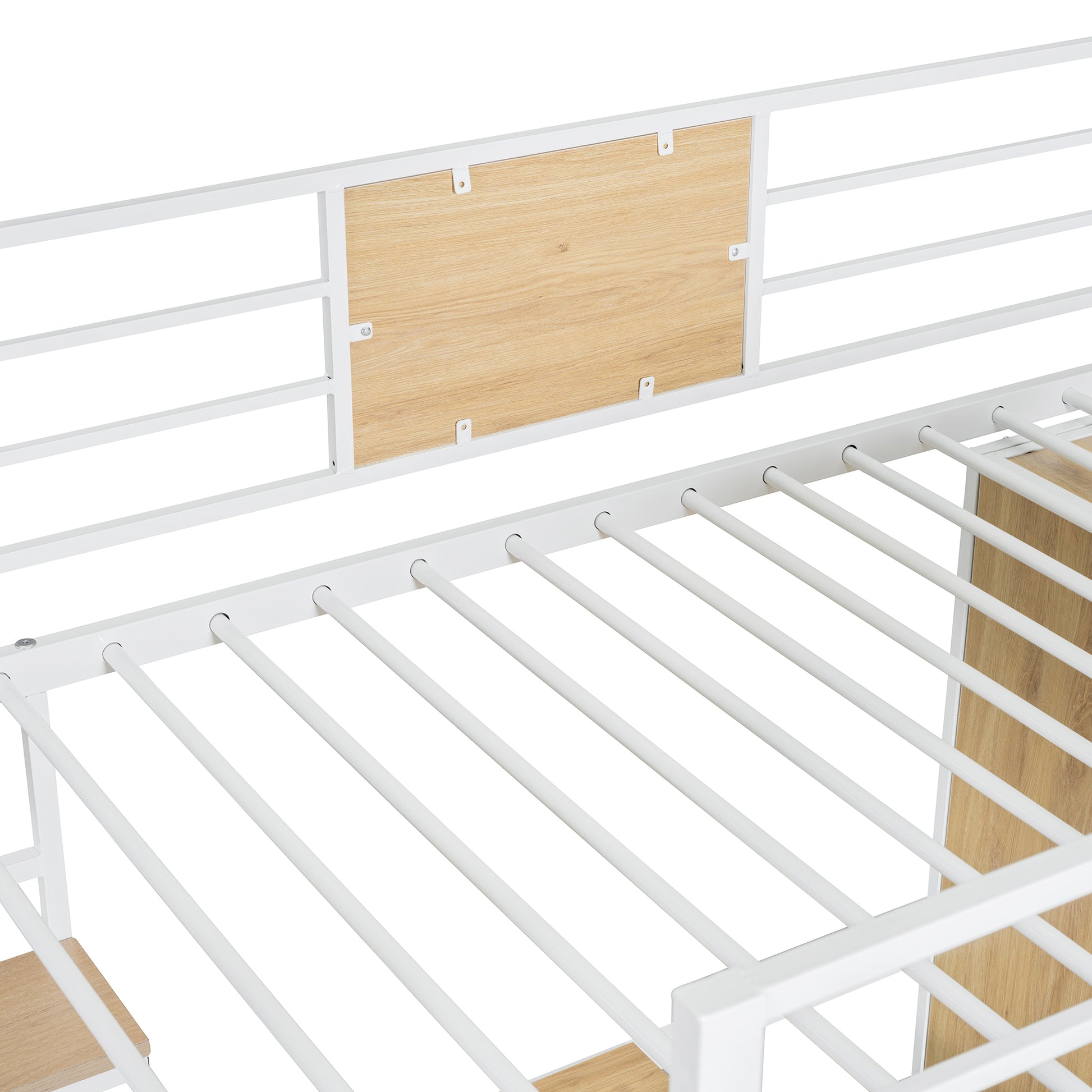 Twin Size Loft Bed With L Shape Desk And Wardrobe, White Twin White Metal & Wood