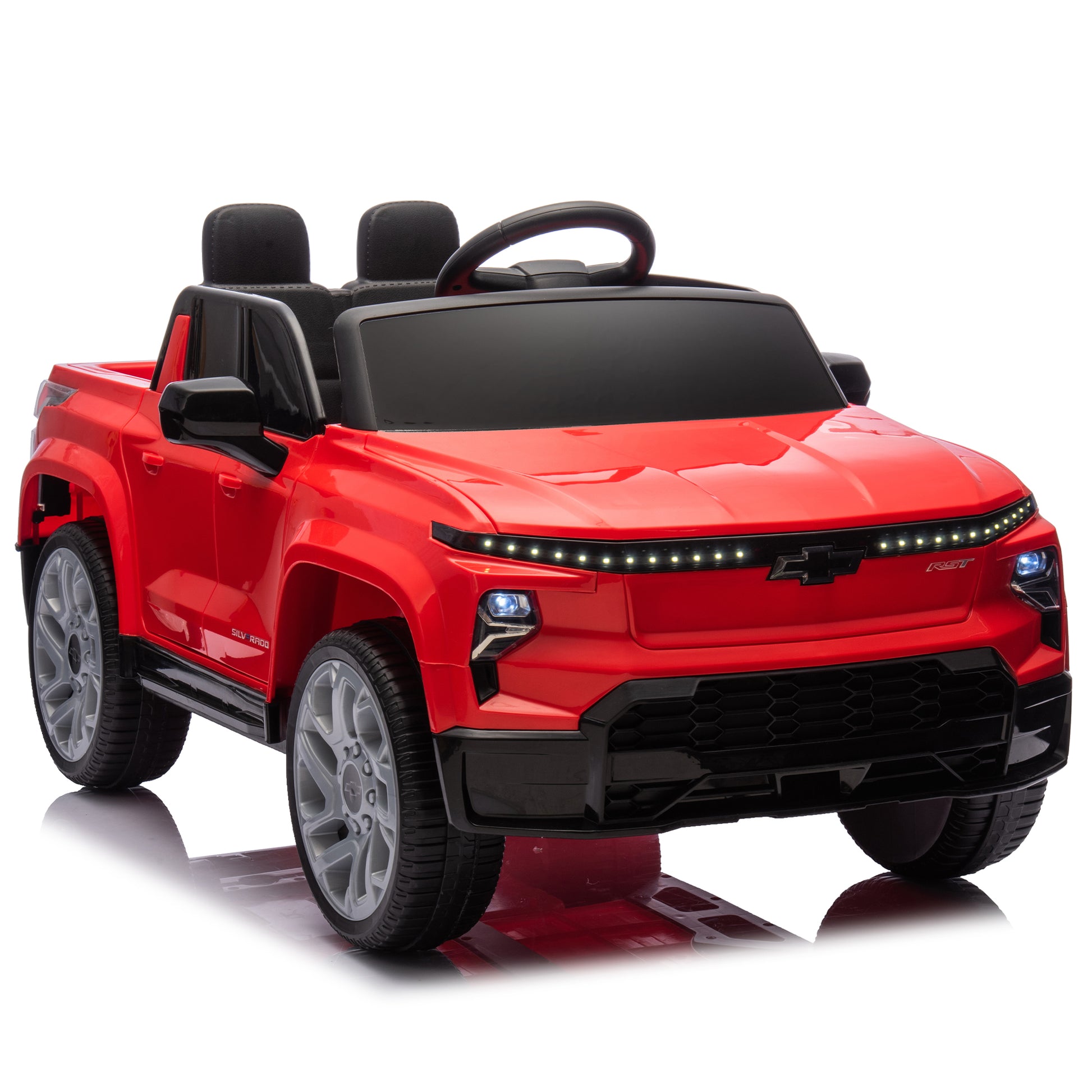 24V Kids Ride On Car W Parents Control,Licensed Chevrolet Silverado,Four Wheel Suspension,Led Lights,Bluetooth,Music,Usb,Mp3,Power Display,Speeds 2.49 3.73Mph For Kids Aged 37 95 Months. Red Plastic