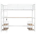 Twin Size Metal Loft Bed With Desk, Storage Shelves And Charging Station, White Box Spring Not Required Twin White Metal Mdf Metal