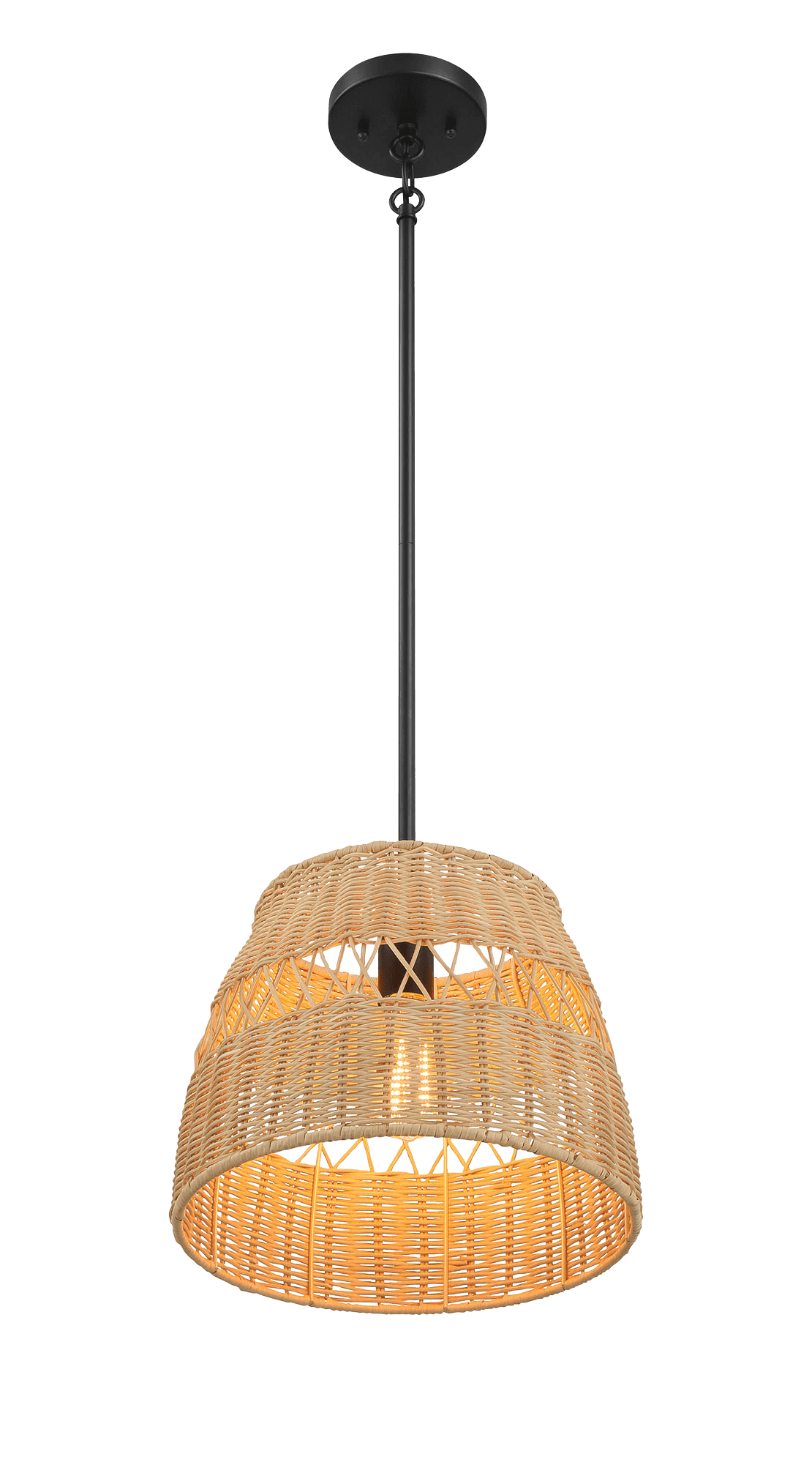 Essence Single Lights Pendant With Rattan Shade Black Metal Finish For Farmhouse Style Black,Rattan Ceiling Lights Metal,Rattan