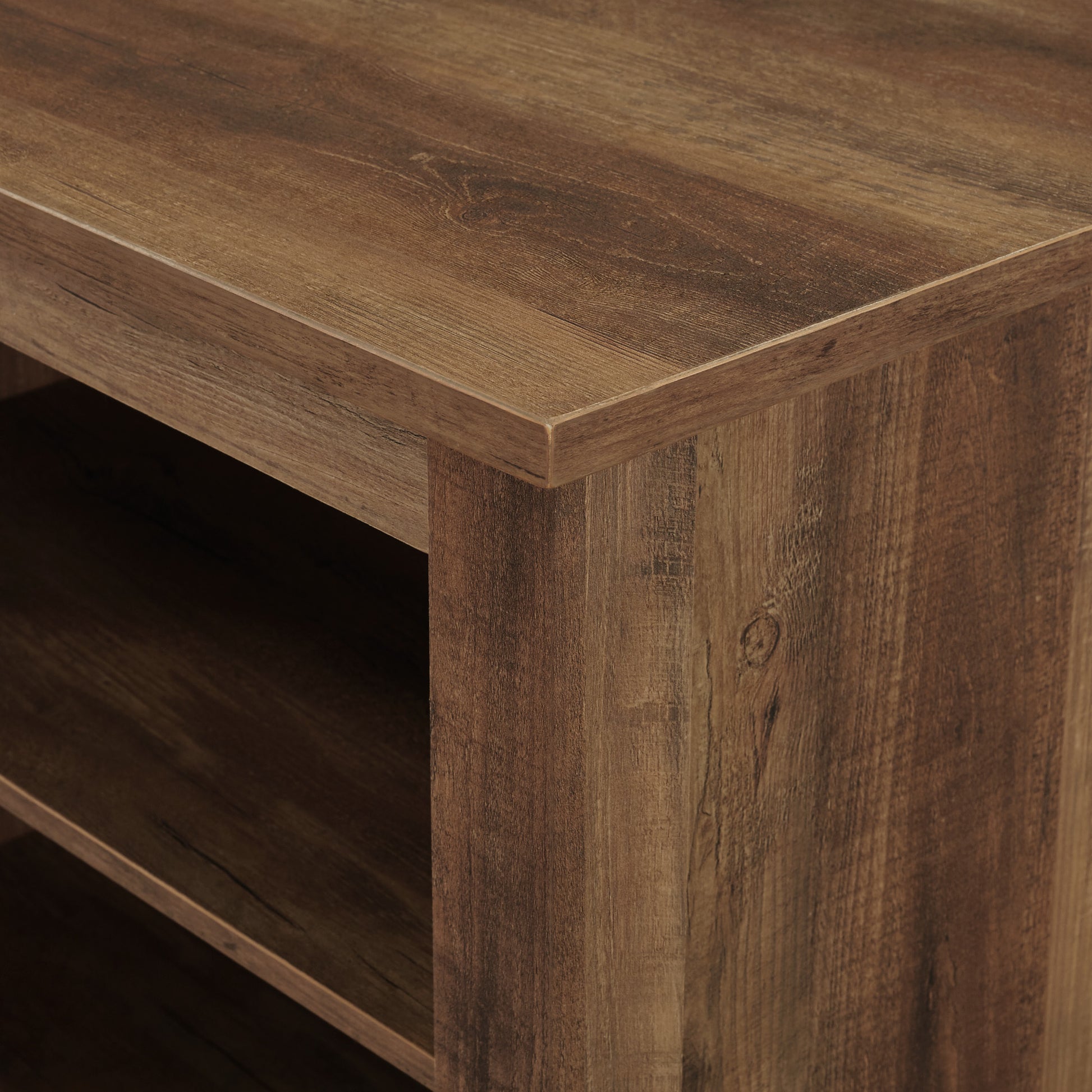 Modern Transitional 3 Shelf Open Storage 70" Tv Stand For 80" Tvs Rustic Oak Oak Mdf
