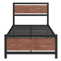 Twin Size Platform Bed, Metal And Wood Bed Frame With Headboard And Footboard, Black Black Metal & Wood