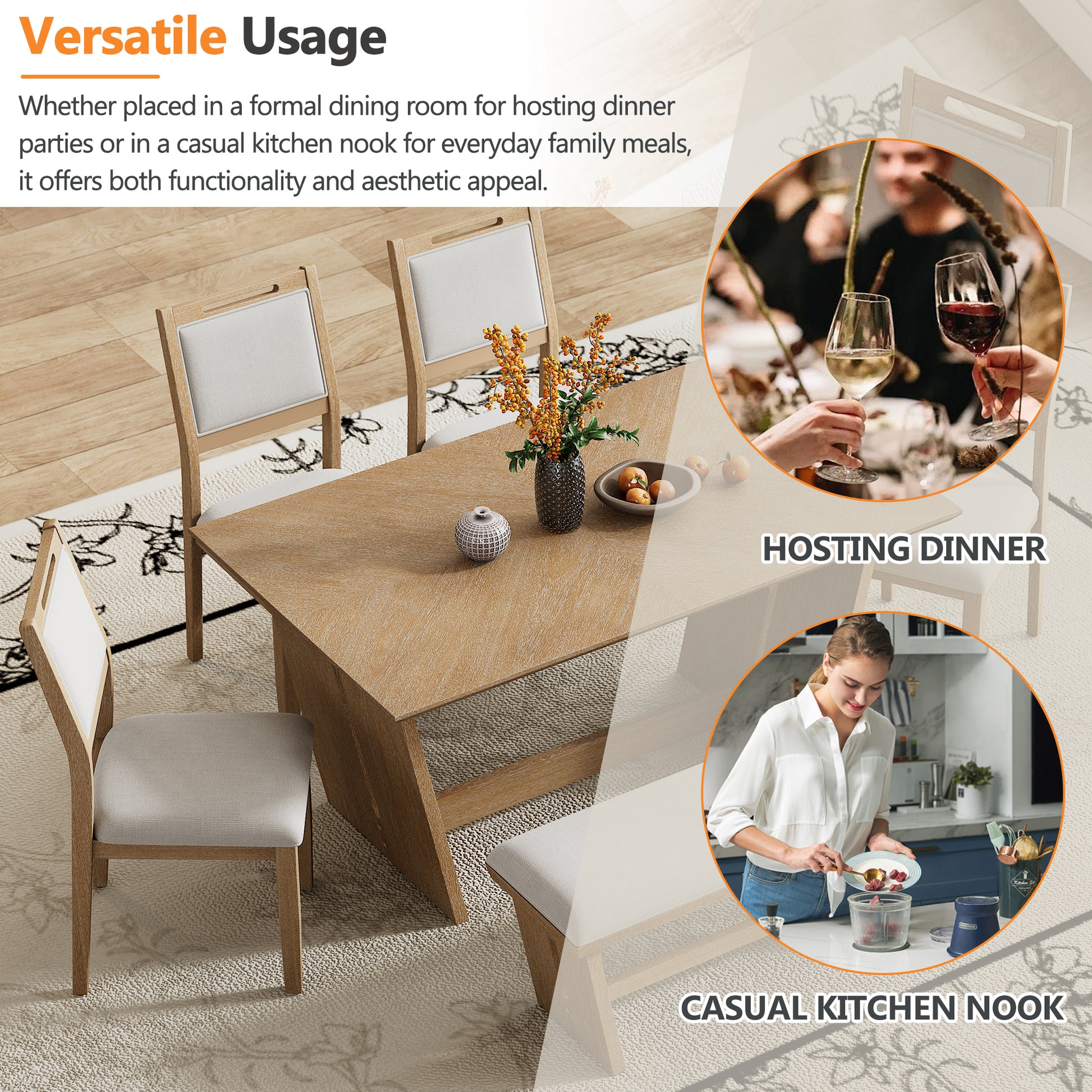 6 Piece Retro Dining Set, 1 Rectangular Table With Stable Trapezoidal Table Base And 4 Upholstered Chairs And 1 Bench For Dining Room And Kitchen Natural Wood Wash Natural Wood Wash Solid Wood Mdf