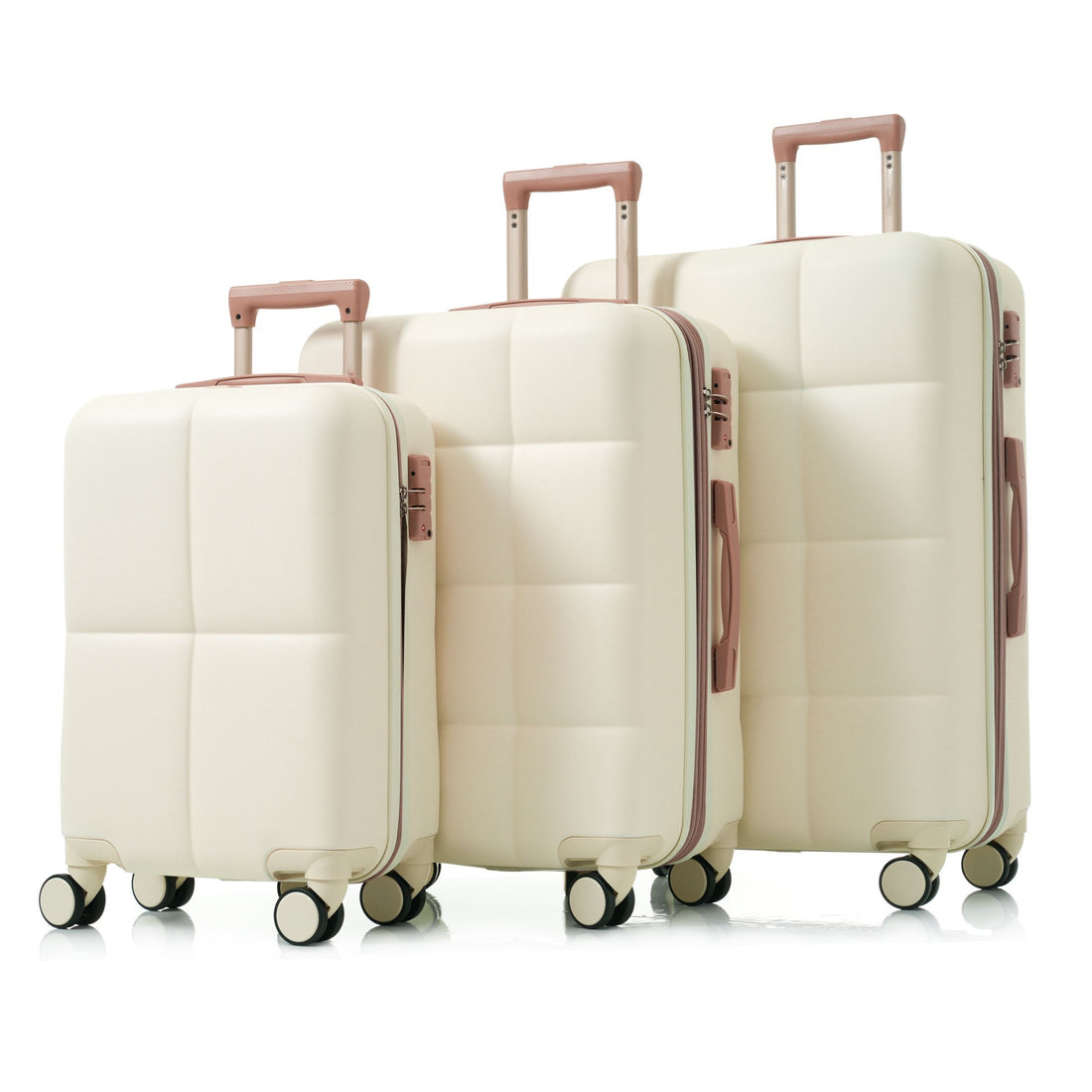 Luggage Set Of 3, 20 Inch With Usb Port, Airline Certified Carry On Luggage With Cup Holder, Abs Hard Shell Luggage With Spinner Wheels, White Beige Gold Abs