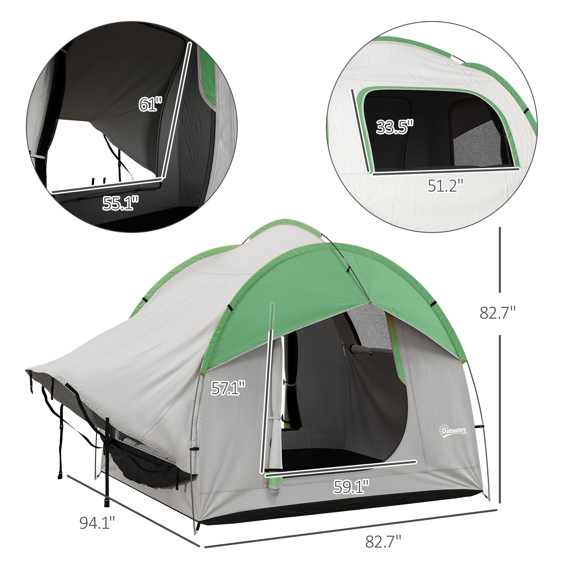 Outsunny Suv Tent, 2000Mm Waterproof Truck Tent With 3 Doors And Mesh Window, For 5 6 Person Camping Outdoor Travel, 7.5' L X 6.9' W X 6.9' H, Gray And Green Grey Polyester