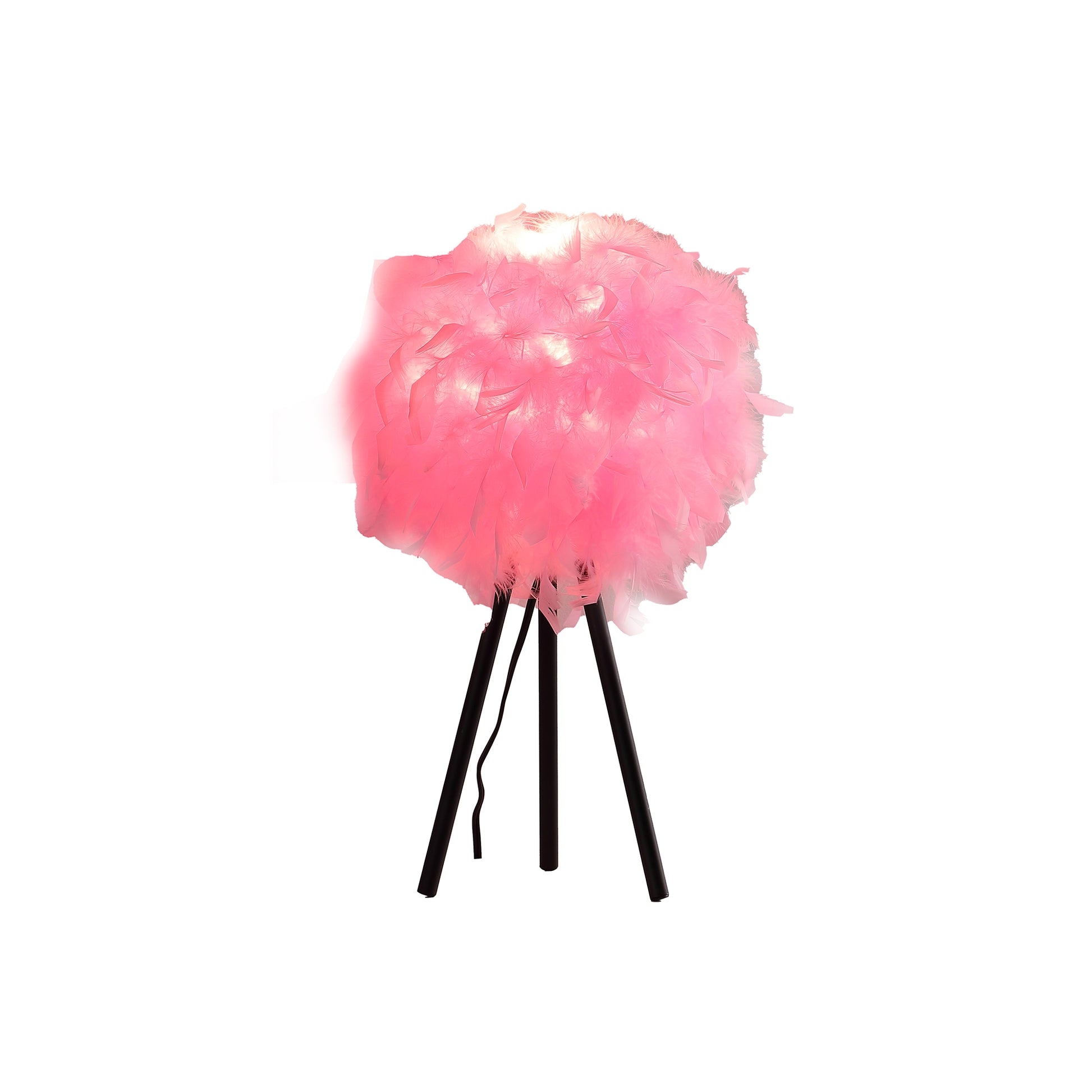 20.5" In Hot Pink Feather Shade Tripod Modern Metal Table Lamp Pink Polyester