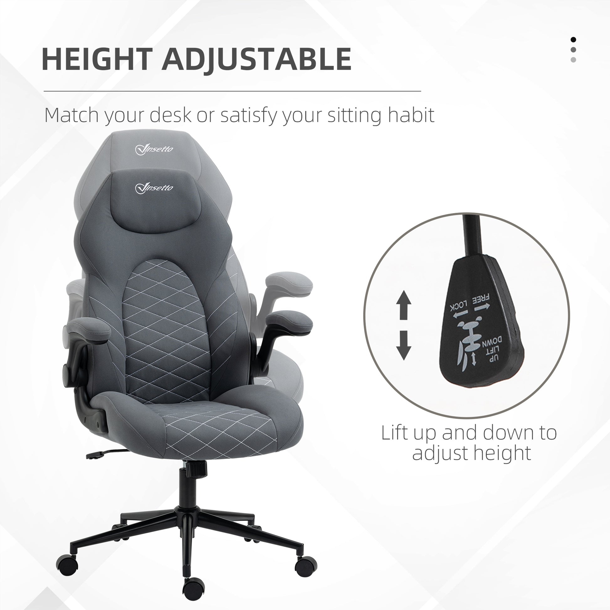 Vinsetto High Back Office Chair With Flip Up Armrests, Swivel Computer Chair With Adjustable Height And Tilt Function, Dark Gray Dark Gray Polyester