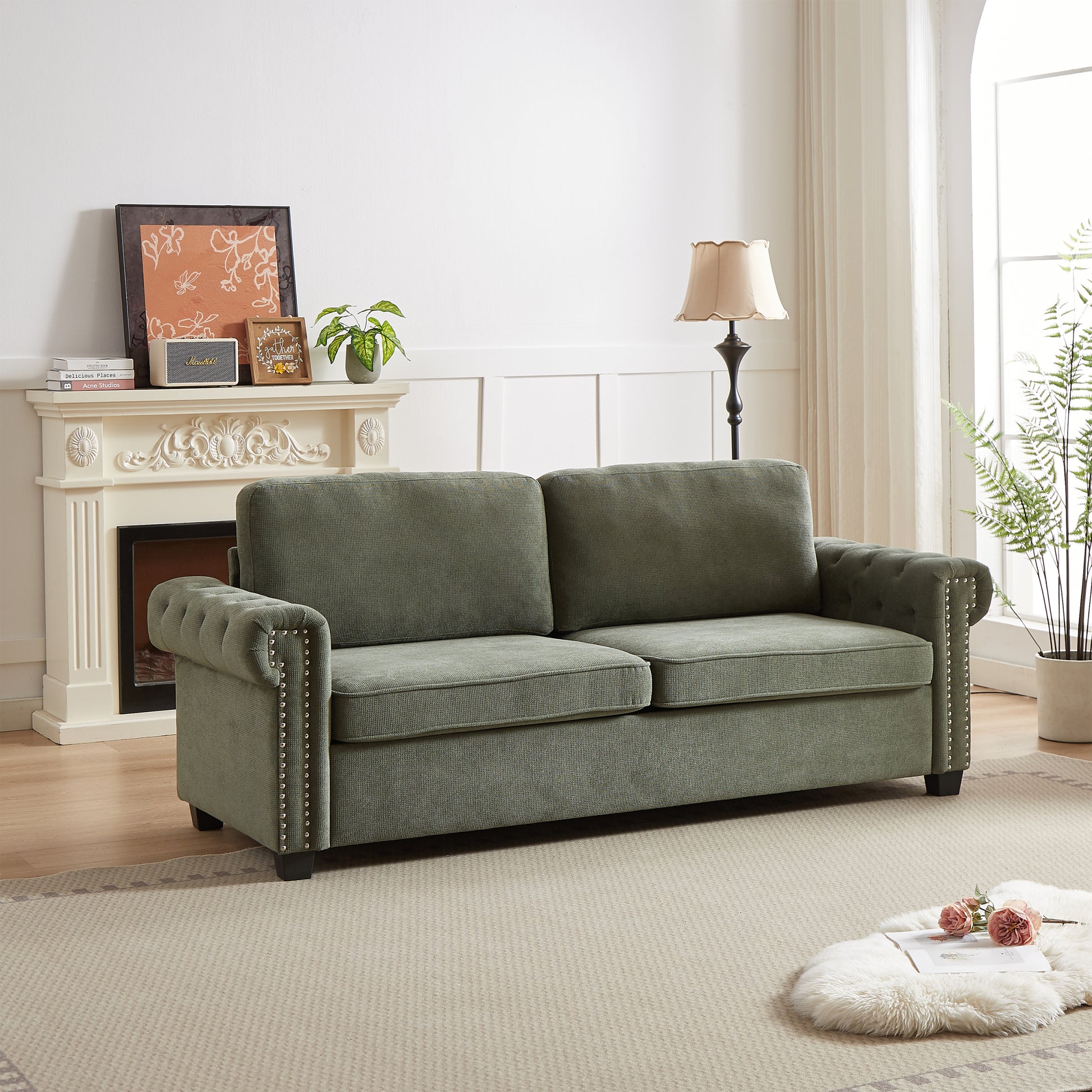 Fx 83.8" Convertible Sleeper Sofa Bed, 2 In 1 Pullout Sofa Bed, Polyester Sleeper Sofa Bed With Folding Mattress, Living Room Pullout Sofa Bed, Apartment Small Space Sofa Sleeper Green Polyester Pine Foam Fabric 3 Seat