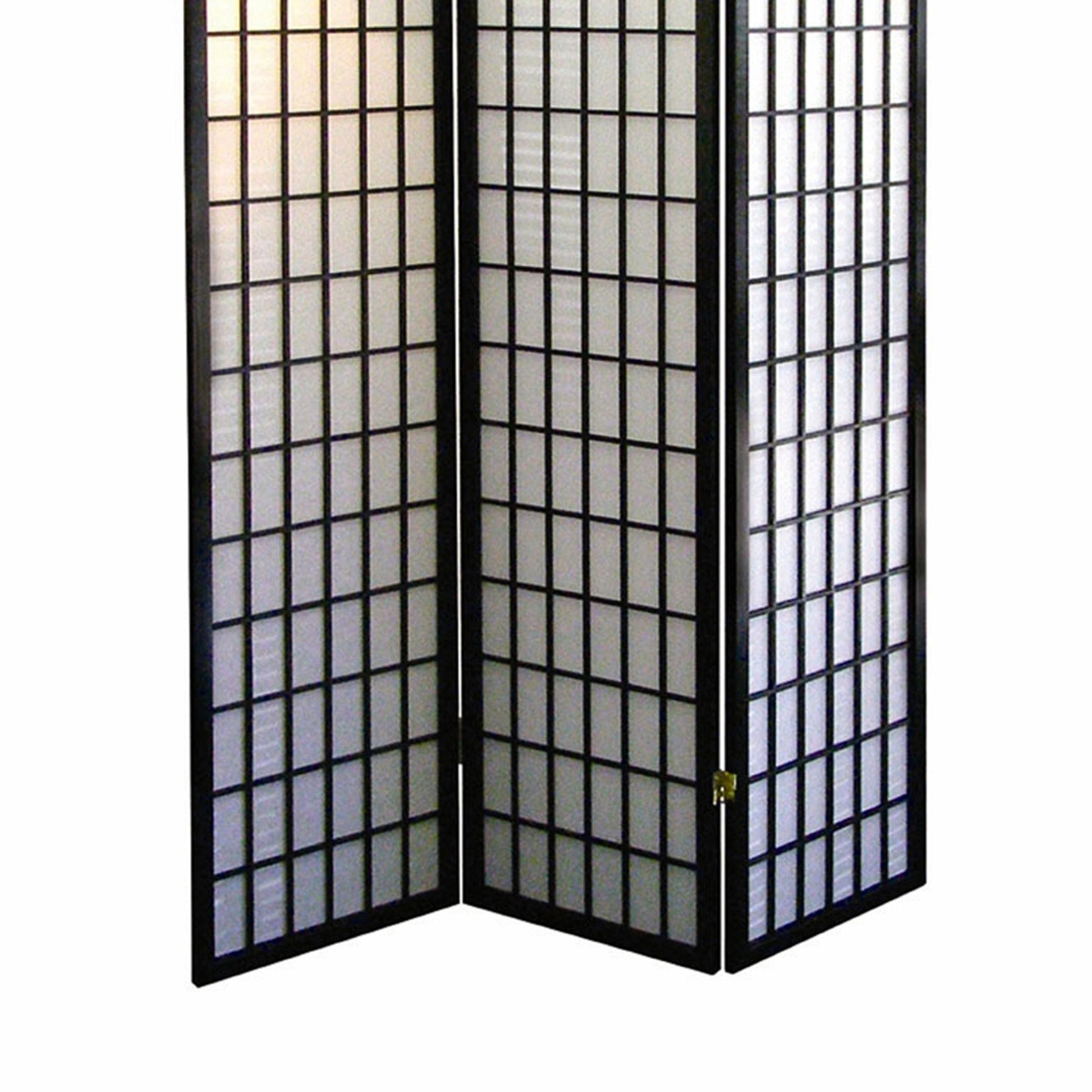 70" Tall 3 Panel Screen Room Divider, Japanese Style With Black Finish Black Wood