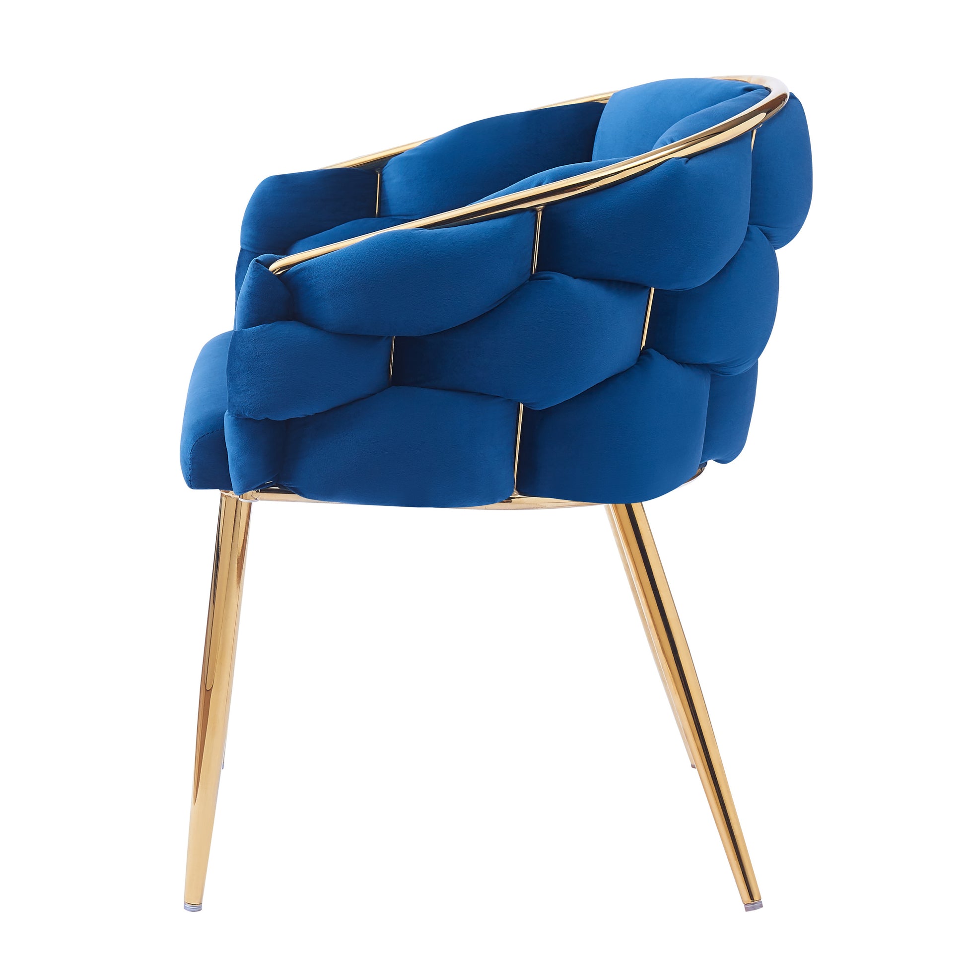Luxury Handmade Accent Chair With Gold Legs, Modern Velvet Armchair For Living Room And Bedroom Blue Foam Velvet