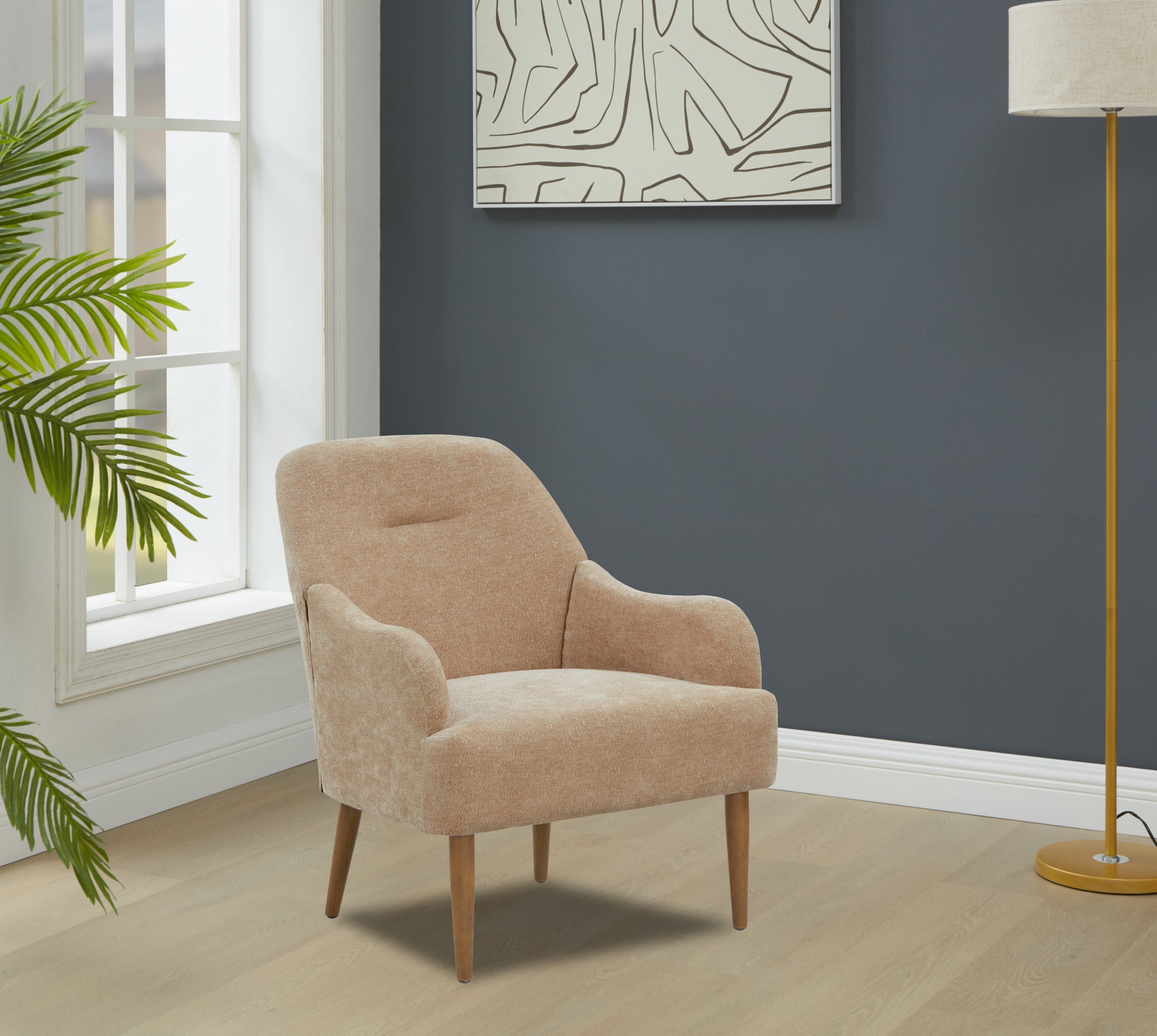 Chenille Armchair, Modern Style Accent Chair With Wood Legs, Comfy Design For Living Room, Bedroom, Office,Beige Beige Foam Wood Fabric