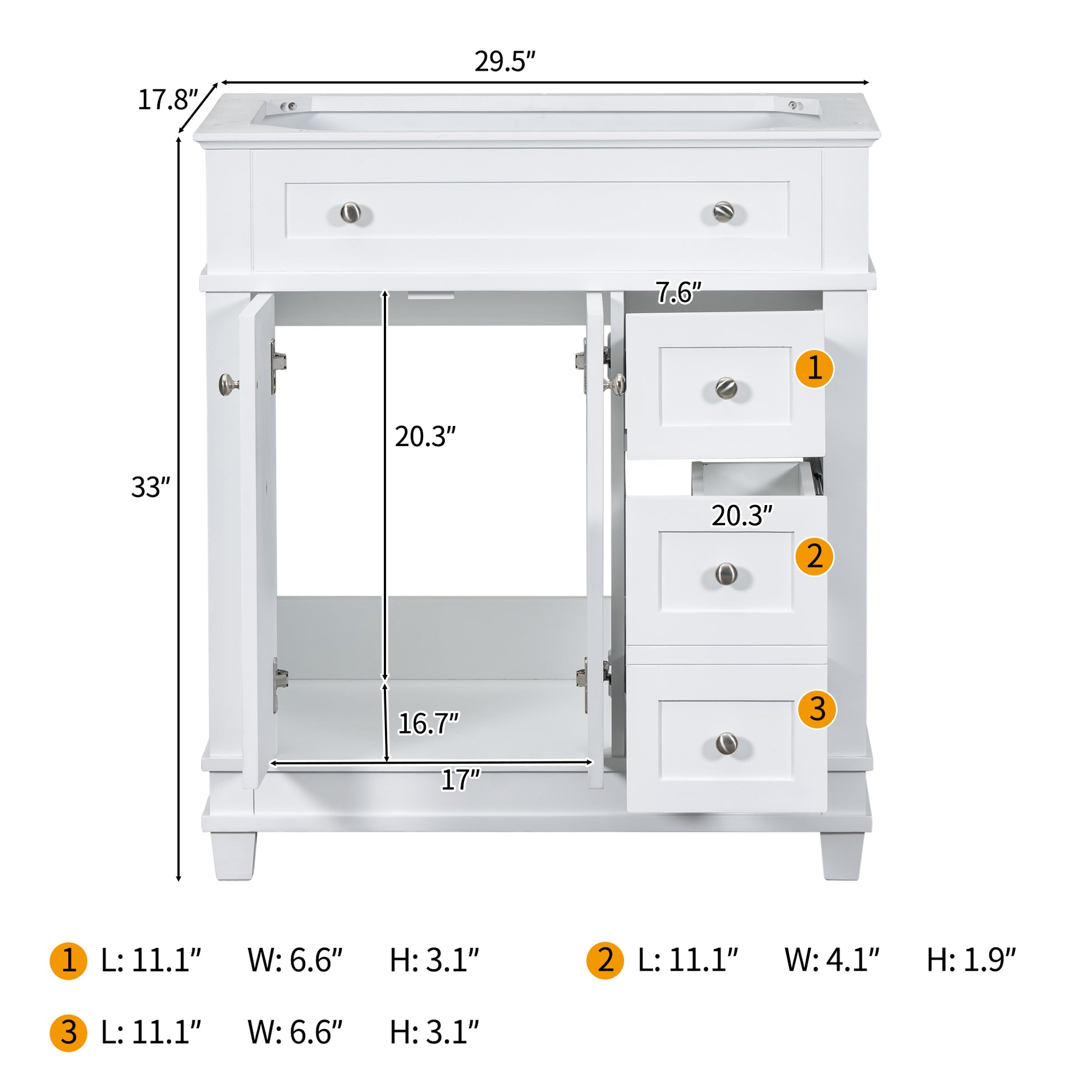 30" Bathroom Vanity Cabinet Without Sink, Free Standing Vanity With 2 Drawers& Soft Closing Doors, Solid Wood Frame Bathroom Cabinet, White Not Include Sink 2 White 2 1 Bathroom Freestanding Solid Wood Mdf Painted