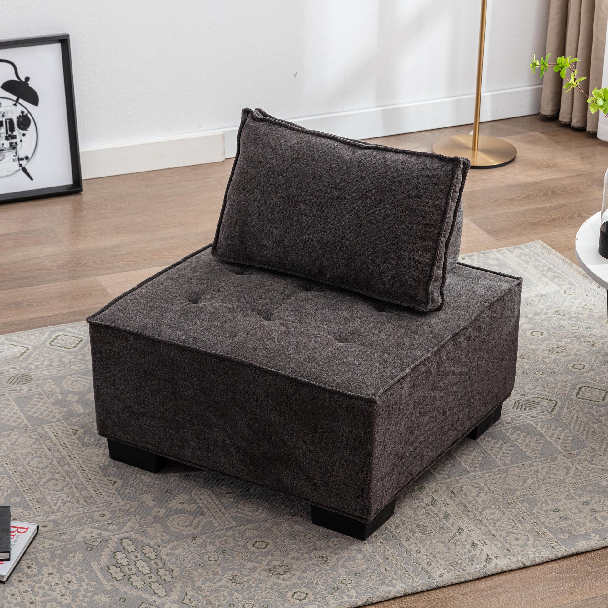 Coolmore Modern Upholstered Chair Leisure Sofa Lazy Sofa Plastic Legs And Pillow Removable Armless Accent Chair For Living Room,Bedroom,Office Grey Linen Grey Foam Linen