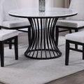 1Pc Unique White Faux Marble Round Table Cage Like Base Dining Wooden Furniture Black Finish Black White Seats 4 Dining Room Modern Round Round Faux Marble,Wood