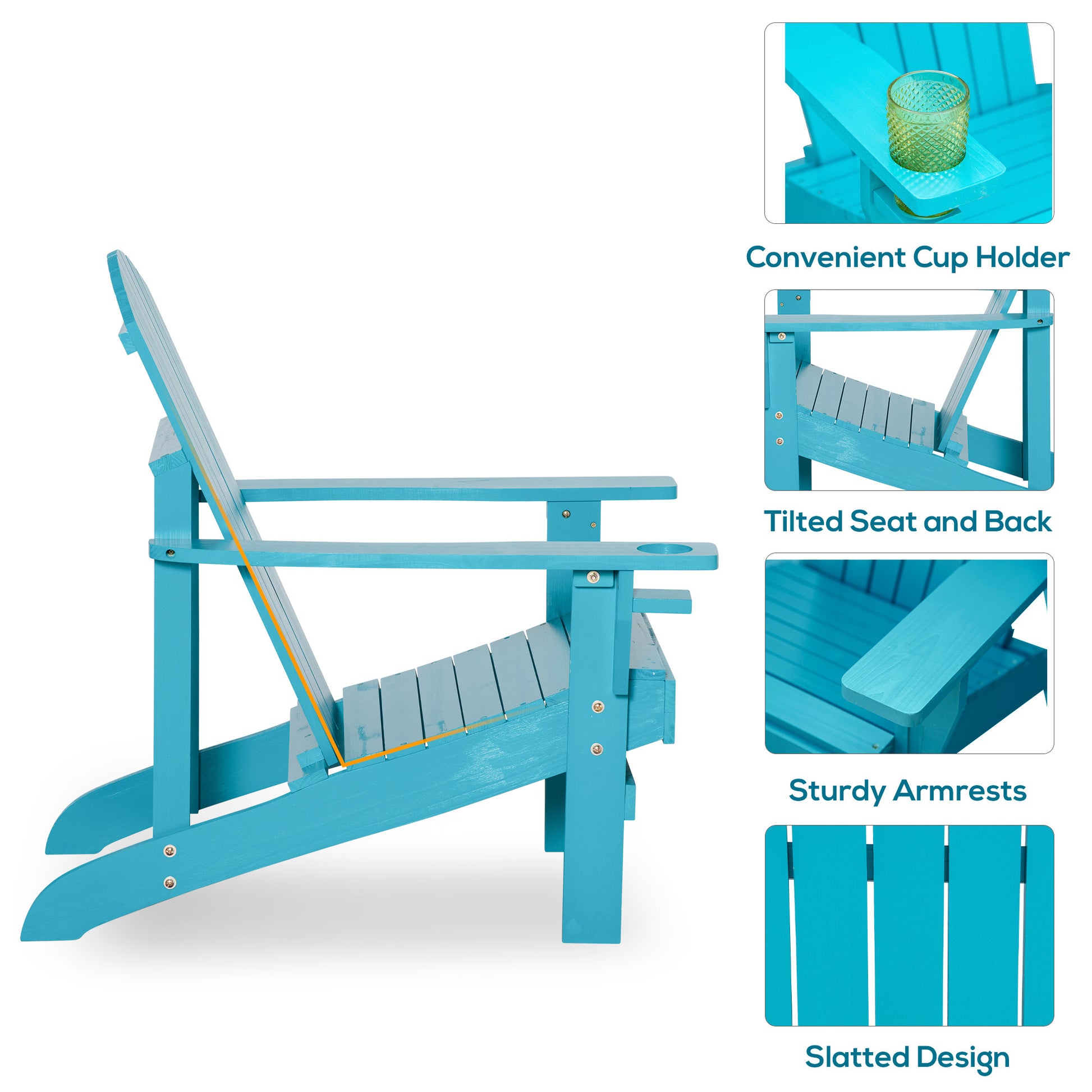 Outsunny Wooden Adirondack Chair, Outdoor Patio Lawn Chair With Cup Holder, Weather Resistant Lawn Furniture, Classic Lounge For Deck, Garden, Backyard, Fire Pit, Sky Blue Blue Wood