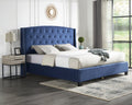 Fentina 3 Piece Upholstered Bedroom Set, Tufted Velvet Wingback Bed With Two White Nightstands Box Spring Required Queen Blue Multi Wood 3 Piece Set Bedroom Bed Included,Nightstand Included Contemporary Wood Tufted Polyester Engineered Wood