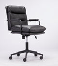 Black Leather Office Chair Mid Back Leather Desk Chair Modern Excutive Office Chair With Arms And Wheels For Home Office Black Pu Iron