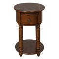 Dark Oak Accent Table With Bottom Shelf Dark Oak Primary Living Space Freestanding Rubberwood Oval Drawers Coffee & End Tables Oval Wood H Shape