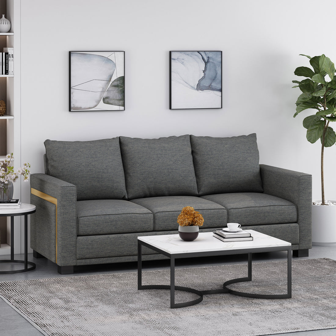 Sofa 3 Seater Charcoal Wood 3 Seat