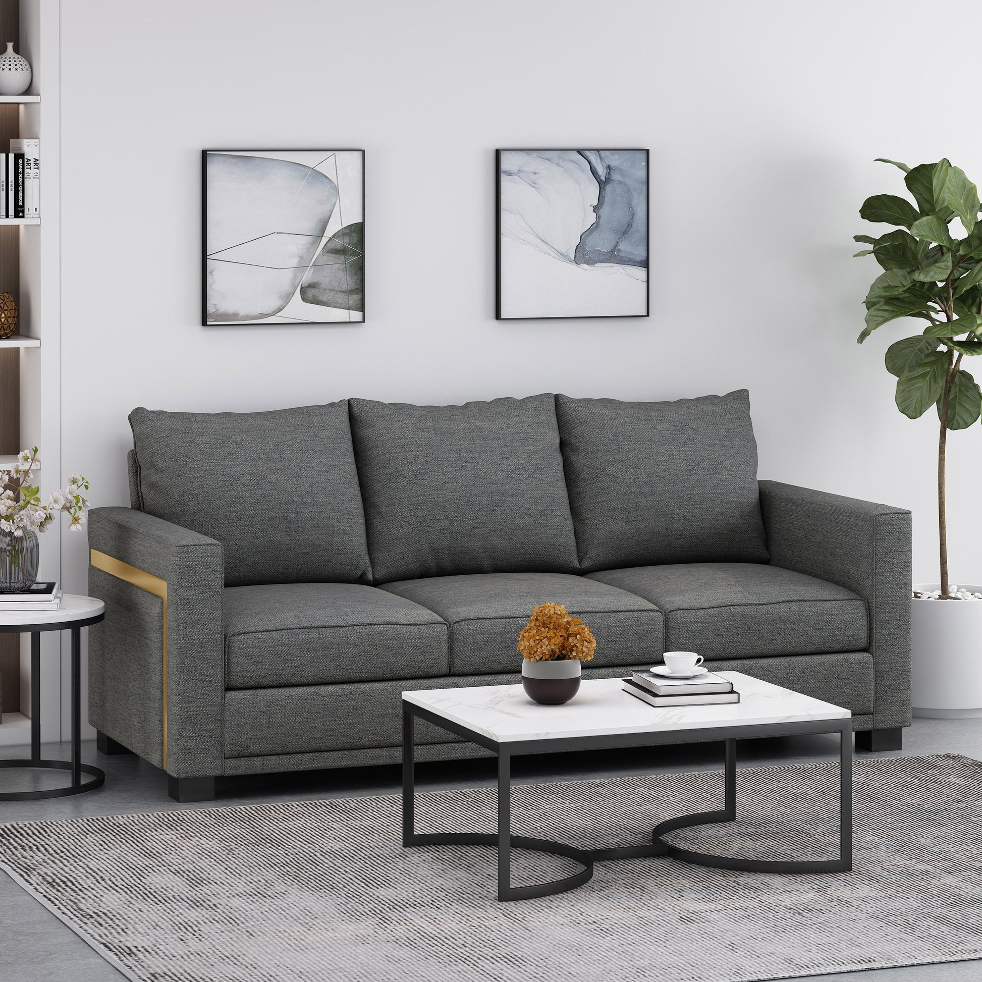 Sofa 3 Seater Charcoal Wood 3 Seat