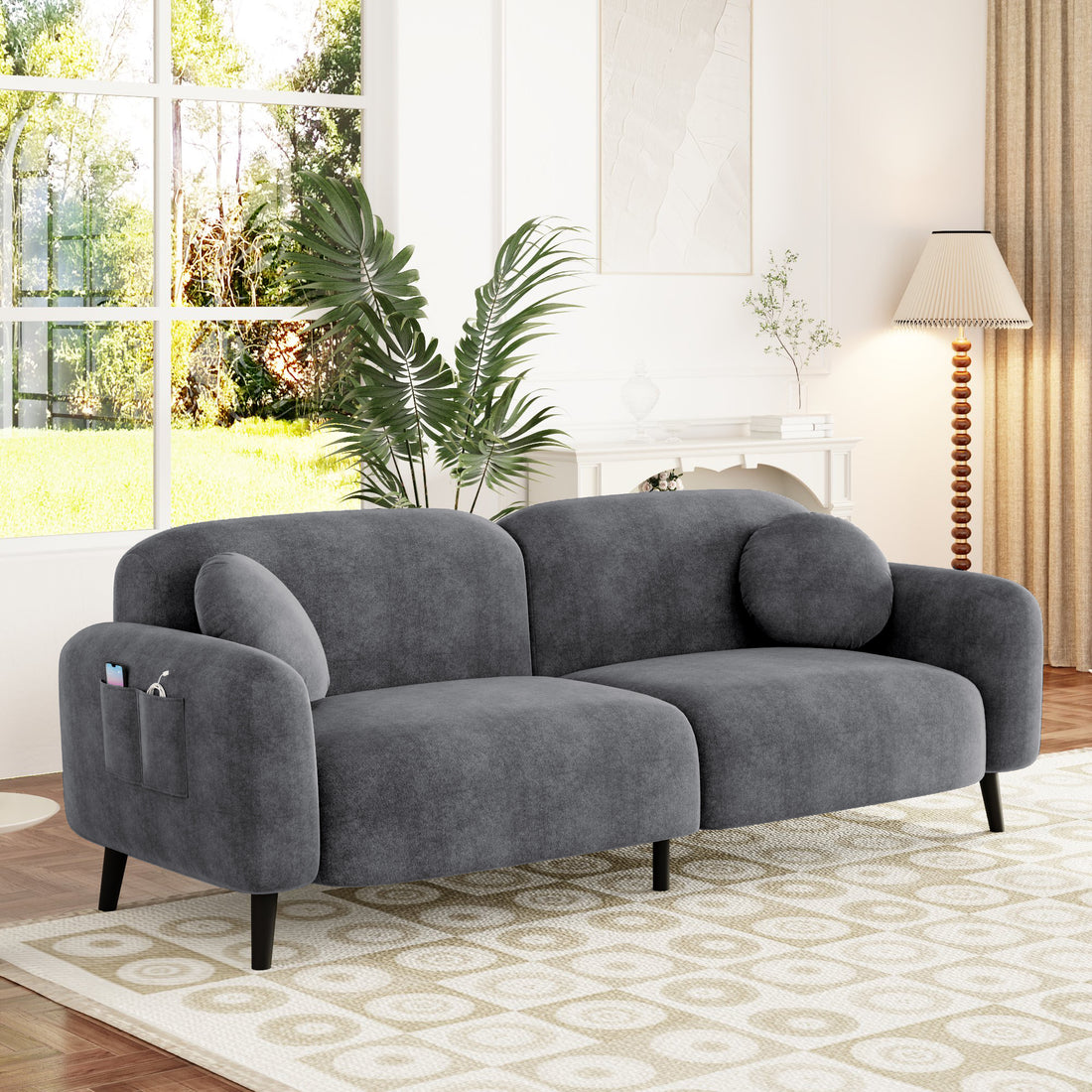 83.9''Upholstered Sofa For Living Room, Bedroom, And Apartments Grey Polyester 2 Seat