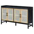 Sideboard Rustic Buffet Cabinet, Sideboard Cabinet With Decorative Rattan Doors, Buffet Cabinet With Storage For Entryway Dining Room Kitchen Living Room, Black Natural Black Natural Mdf