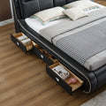 Multifunctional Upholstered Storage Bed Frame, Massage Chaise Lounge On Left, King Size,Black King Black Leather