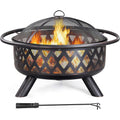 Fire Pit 36In Outdoor Wood Burning Fire Pits Wood Large Fire Bowl For Outside Bbq Bonfire Patio With Mesh Spark Screen, Poker And Rain Cover Antique Black Iron