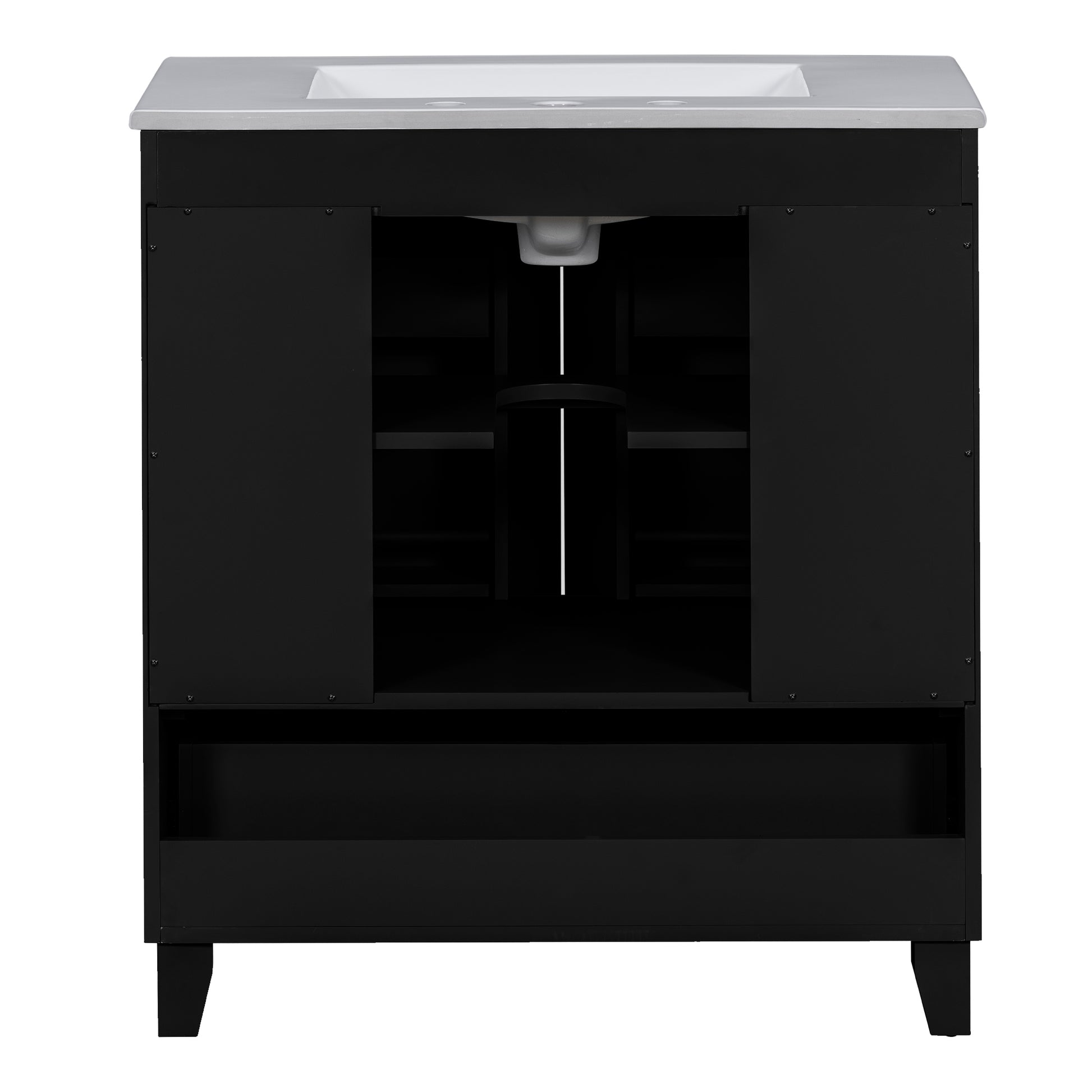 30" Black Bathroom Vanity Set With Ceramic Sink And Large Storage Space Ideal For Small Bathrooms Black Bathroom Solid Wood Mdf