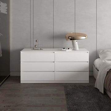 White 6 Drawer Rectangle Dresser White Particle Board