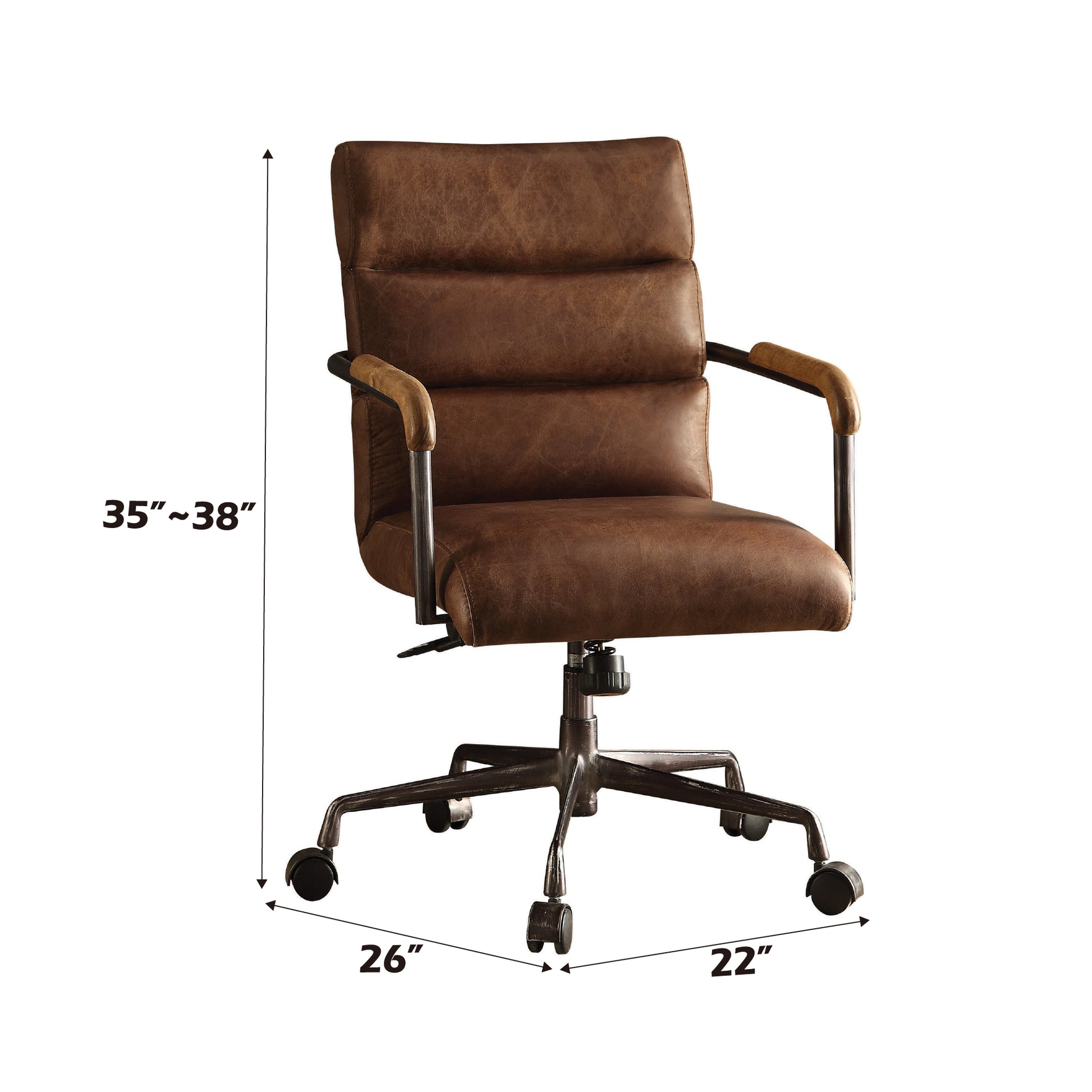 Harith Retro Brown Top Grain Leather Office Chair Brown Leather