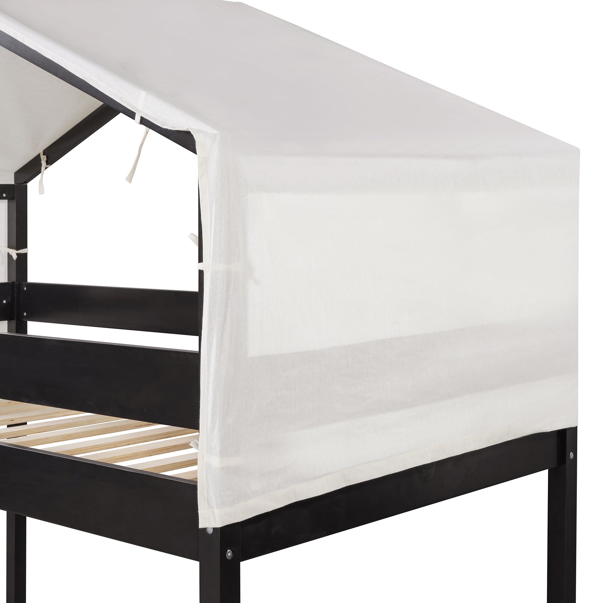 Twin Over Twin Wood Bunk Bed With Tent, Espresso Old Sku:Lt000708Aap Espresso Solid Wood