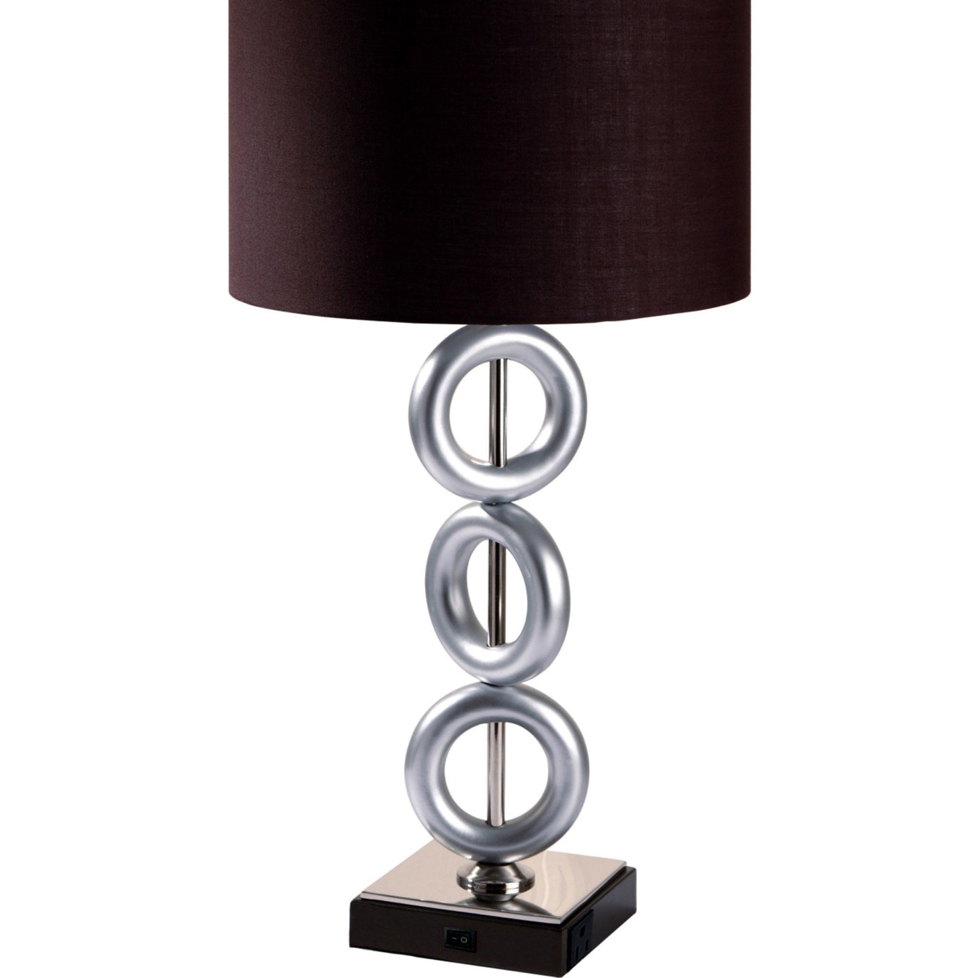 29" Tall Metal Table Lamp With Silver Finish, Ring Style, Espresso Round Shade Multicolor Metal