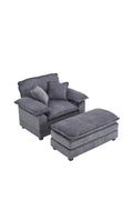 56.3 Inch Corduroy Single Sofa With 2 Toss Pillows And A Ottoman ,Comfy Sofa Deep Seat Couch For Living Room Grey Foam 1 Seat