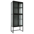 Stylish 4 Door Tempered Glass Cabinet With 4 Glass Doors Adjustable Shelves U Shaped Leg Anti Tip Dust Free Fluted Glass Kitchen Credenza Black Black Tempered Glass Sheet Metal Plastic